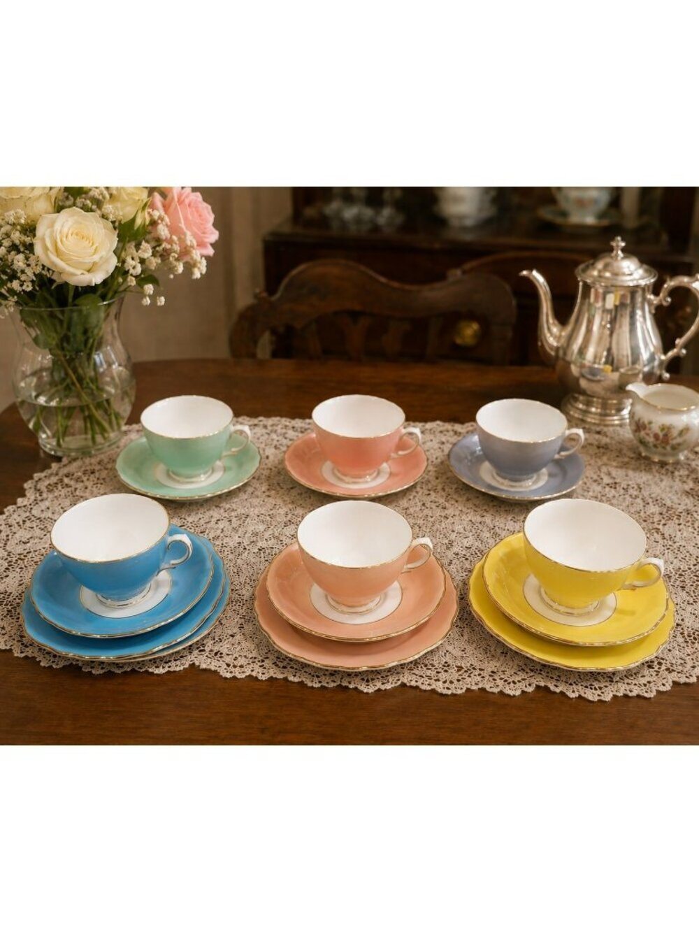 Vintage Colclough Set of 6 English Bone China Teacup & Saucer 3 Incomplete Set
